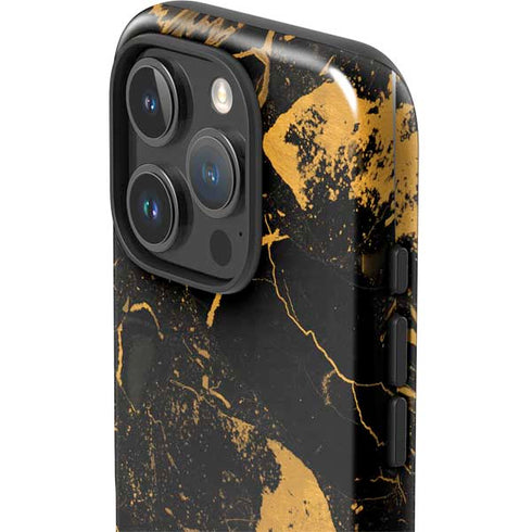 Black and Gold Scattered Marble iPhone 16 Pro Impact Case